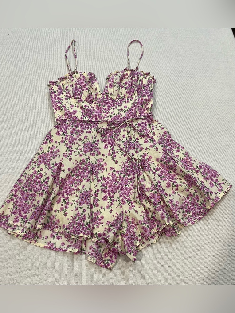 Indikah Purple Floral Ruffle Corset Romper Playsuit Dress XS